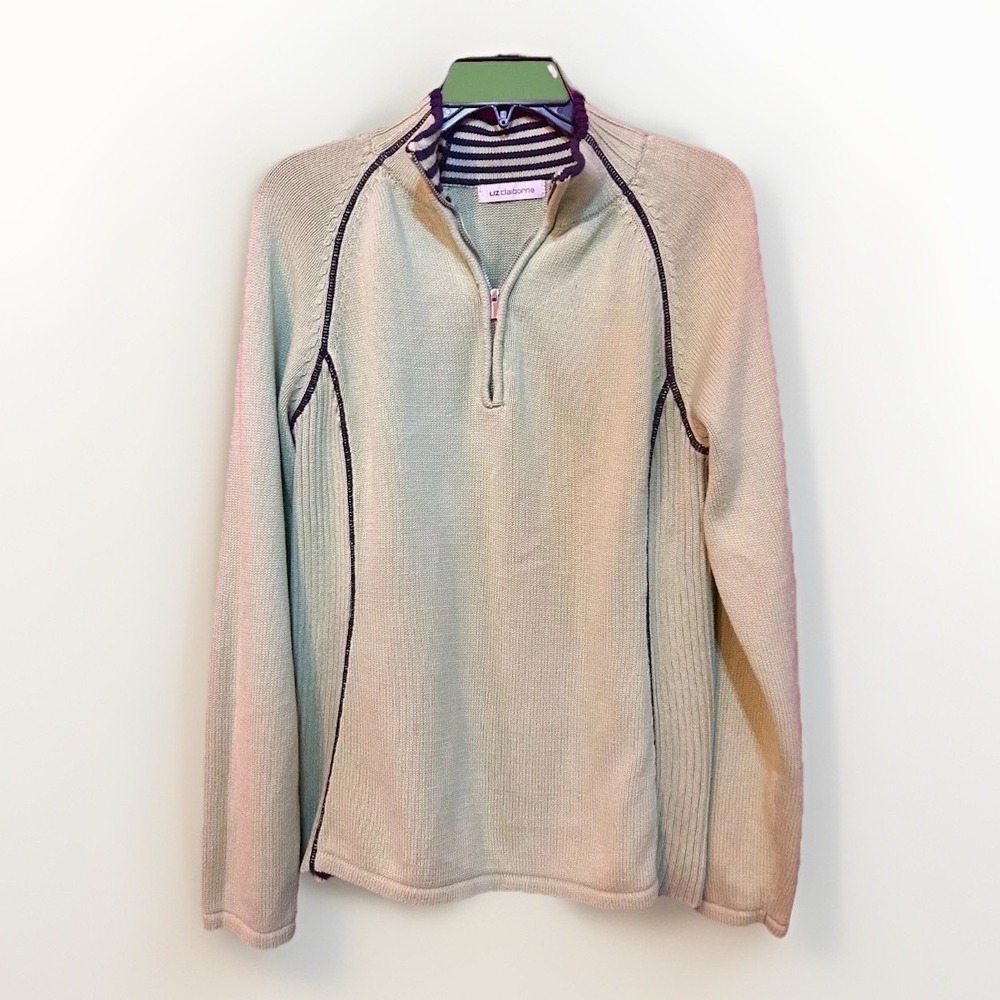 Liz Claiborne Sweater Mock Neck Women's XL 1/4 Zip Long Sleeve Green